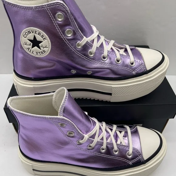 Converse CTAS Lift Double Stack Hi Metallic Lilac Lavender Platform High Top - Picture 2 of 16